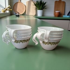 Corelle by corning vintage set of 8 Green Spring Blossom stacking cups mugs